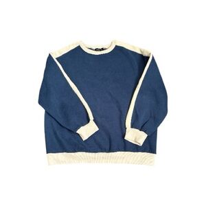 Trendy Queen women’s Blue and Cream Crewneck oversized Sweater Large
